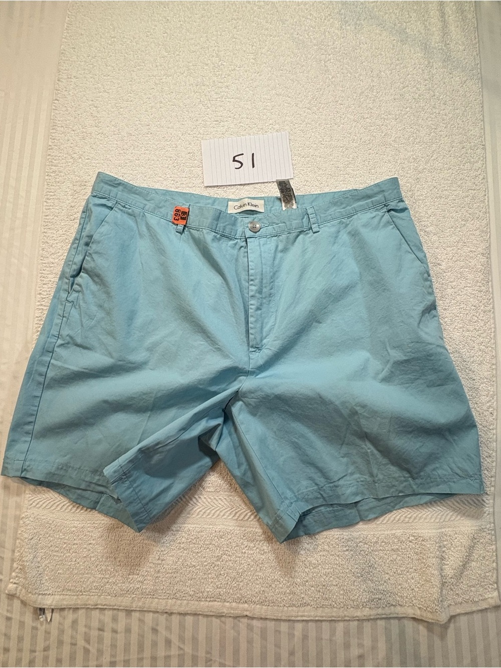 Calvin Klein Men's Light Blue Shorts Flat Front Cotton Chino Casual Size 38